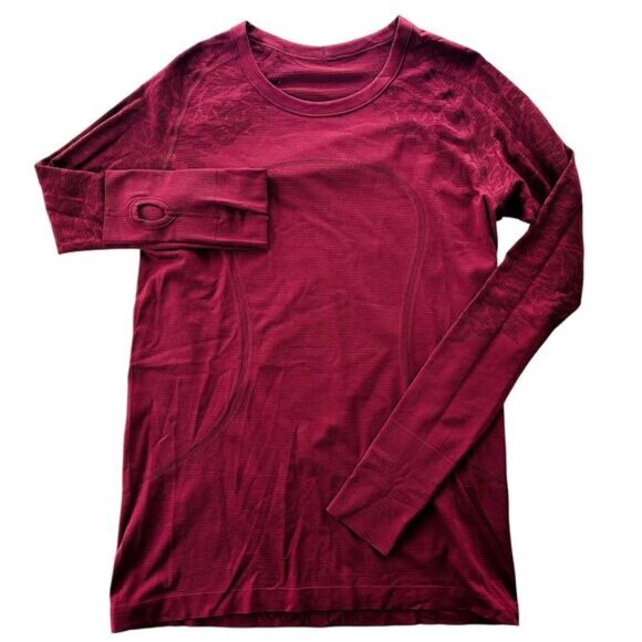 Lululemon Swiftly Tech Long Sleeve Crew 12 *Original Fit Deep Ruby Red Floral - Picture 2 of 5